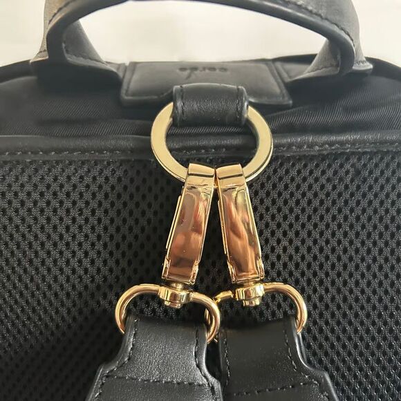 CARAA Large Backpack Black Nylon Leather Trim Gold Hardware Travel Bag 15\